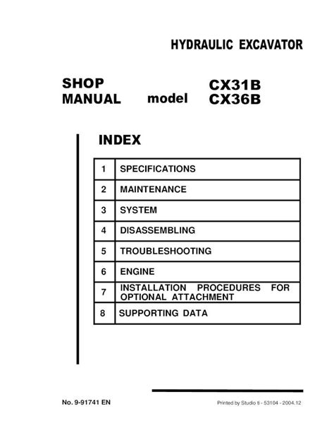 HYDRAULIC EXCAVATOR SHOP CX31B MANUAL model 